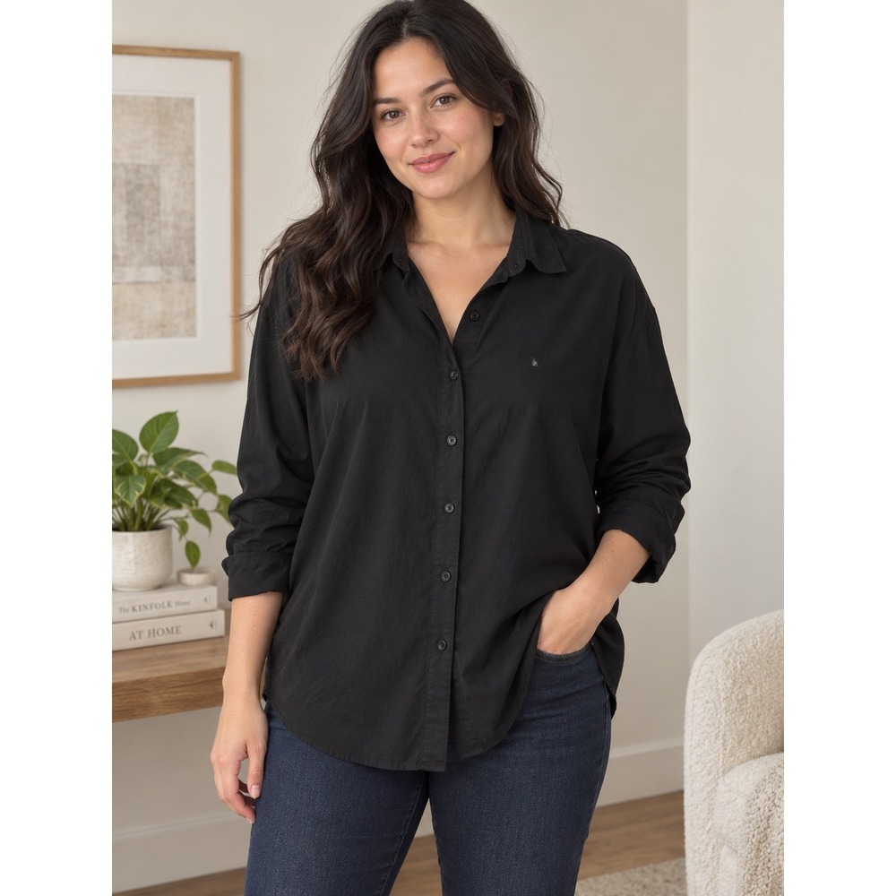 Old Navy Black Relaxed Button Down Shirt XL Oversized Minimalist Flaw